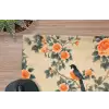 Vogel - Tak - Bloemen - Oranje muismat rubber klein -closeup