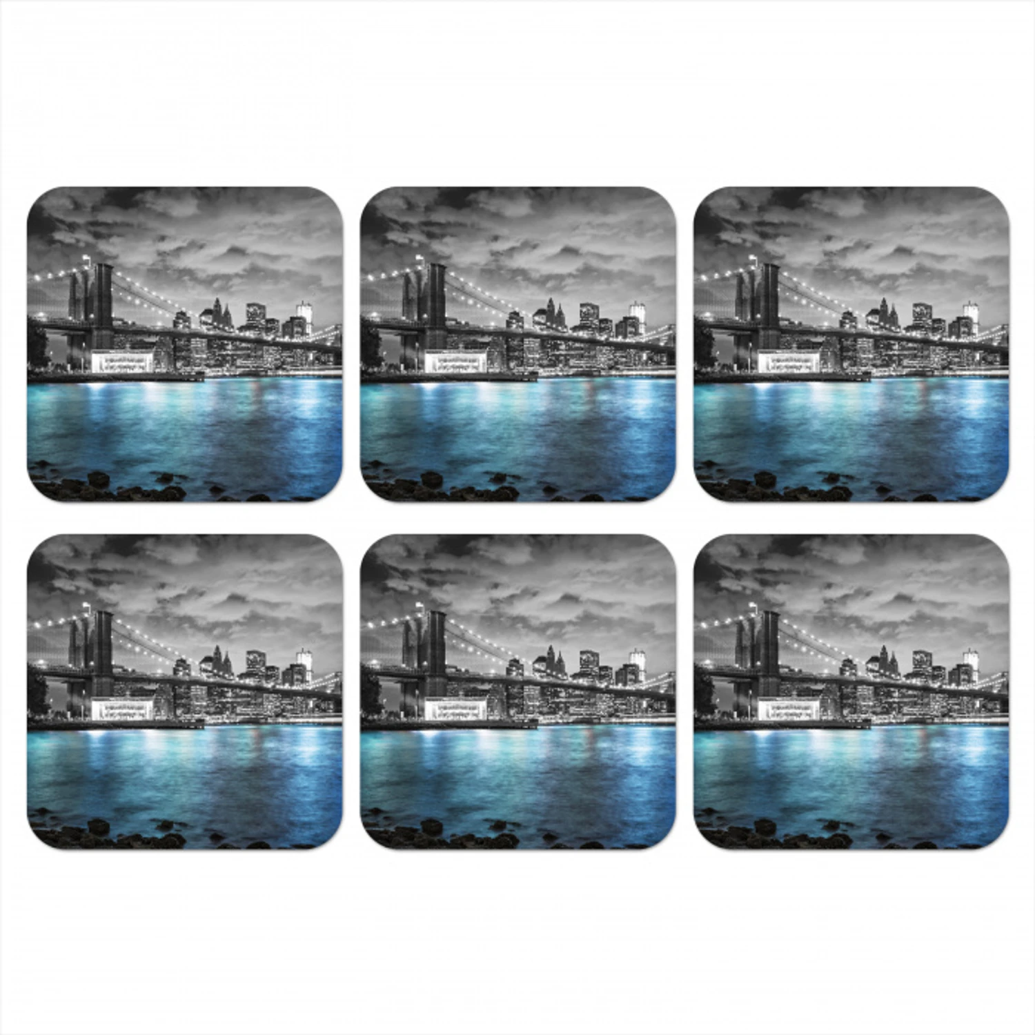 New York - Skyline - Stad - Blauw onderzetter kurk middel -3d