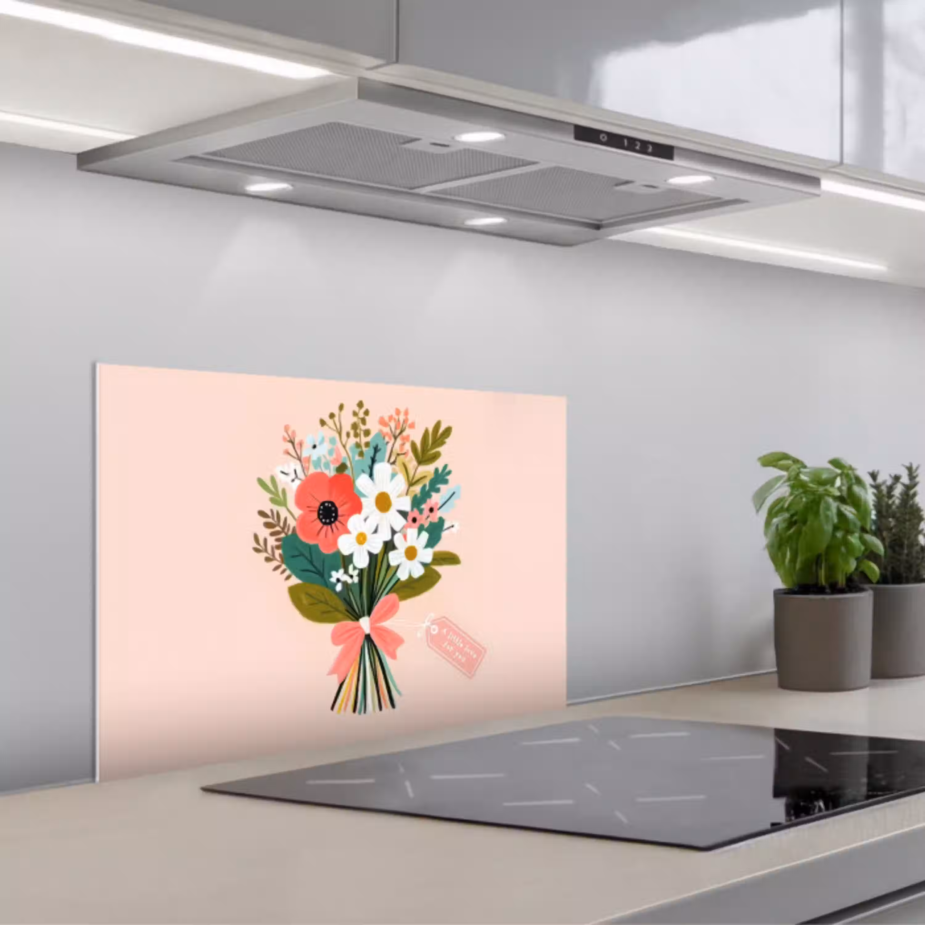 Boeket - Strikje - Kaartje - Quote keuken achterwand spatscherm klein -3d_schuin