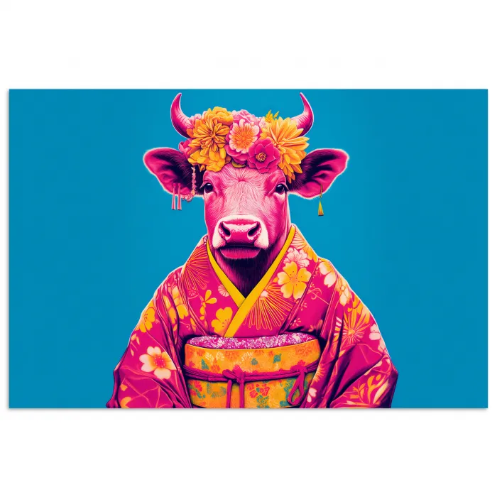 Koe - Bloemenkrans - Oorhangers - Kimono poster papier klein -3d