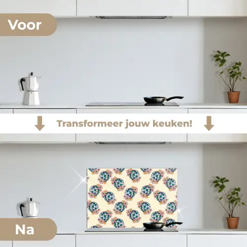 Retro - Disco - Bloemen - Discobal keuken achterwand spatscherm klein 900 -voor_na_NL
