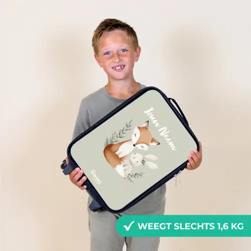 Vos en konijn omringd door groene blaadjes Kinderkoffer - Zwart klein -sfeer4_NL