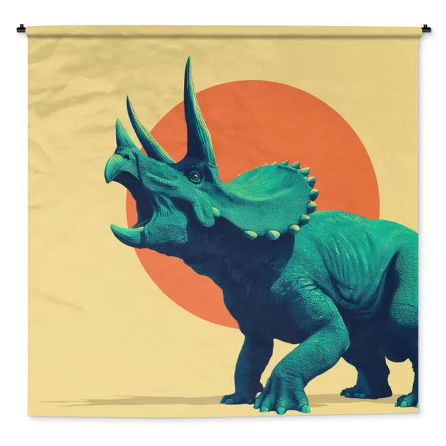 Wandkleed - Triceratops - Cirkel - Oranje - Hoorns