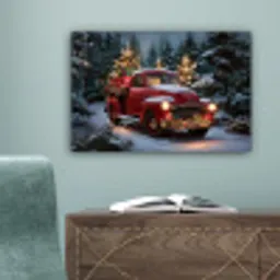 Kersttruck - Sneeuwbos - Rood canvas 2cm klein -sfeer4