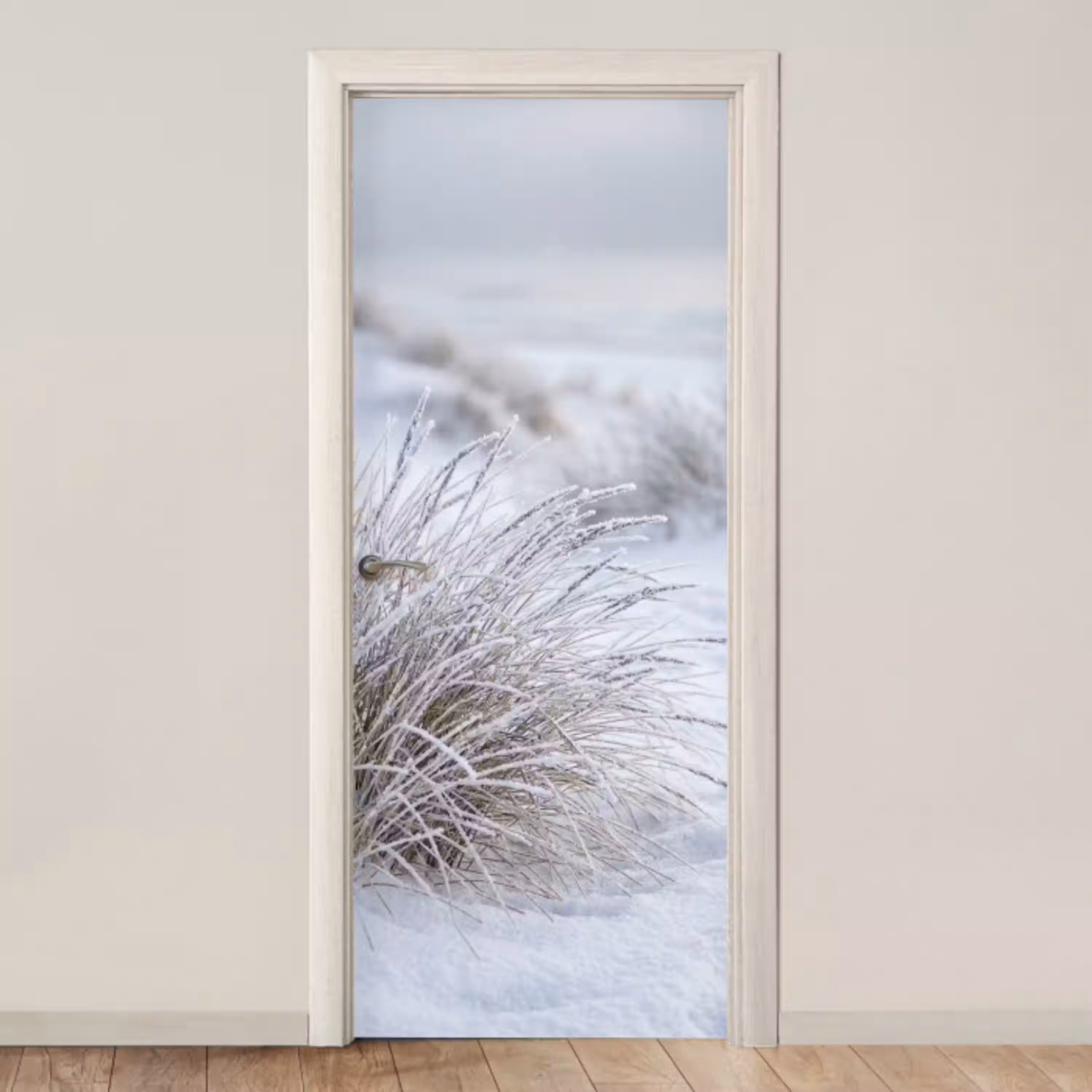 Duinen - Sneeuw - Strand - Winter - Serene deurposter klein -3d_beige