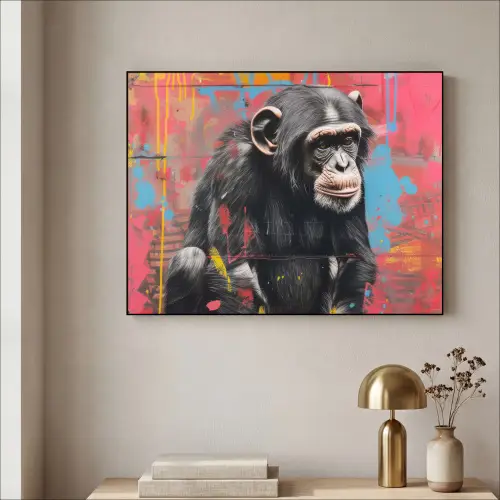 Graffiti - Chimpansee - Aap - Dieren - Street art Textielframe zwart klein -sfeer2