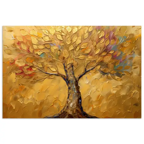 Goud - Boom - Abstract - Modern poster papier klein -3d
