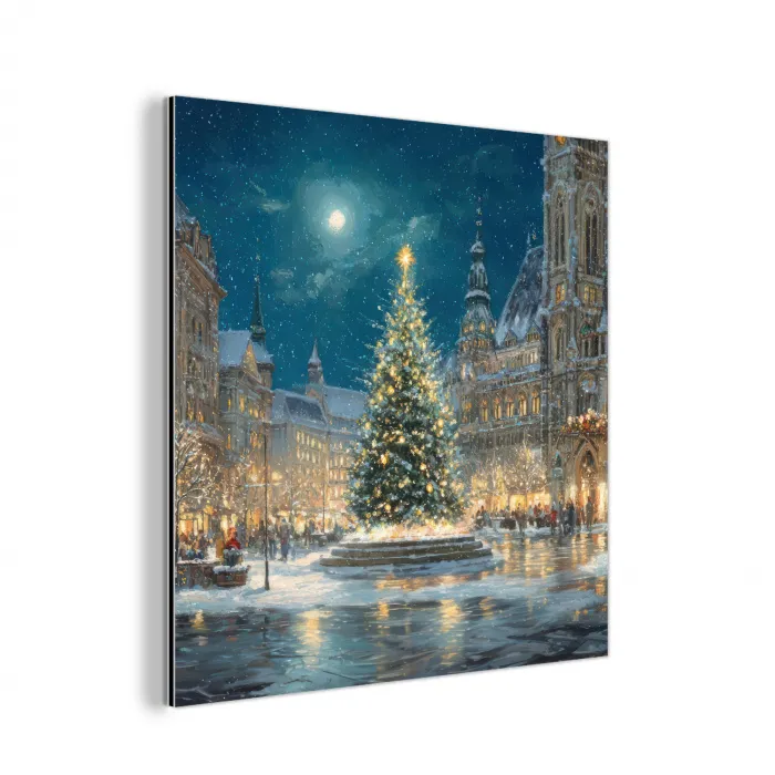 Kerstnacht - Stadsplein - Meerkleurig aluminium wit klein -3d