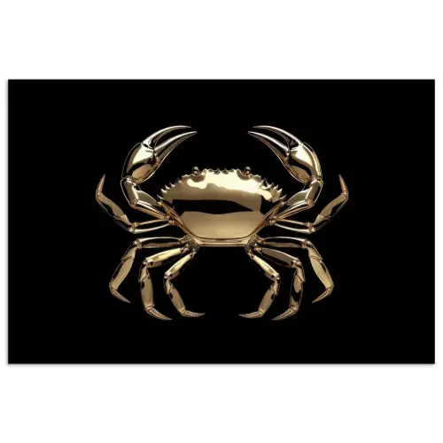Goud - Krab - Dieren - Zwart poster papier klein -3d