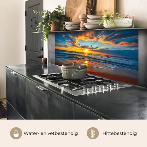 Zee - Zonsondergang - Strand - Wolken - Oranje keuken achterwand 2 middel -usp_NL