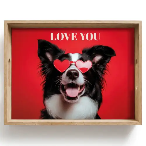 Hond - Hartjesbril - Loveyou - Rood Dienblad Rechthoek middel -z3d_shopping