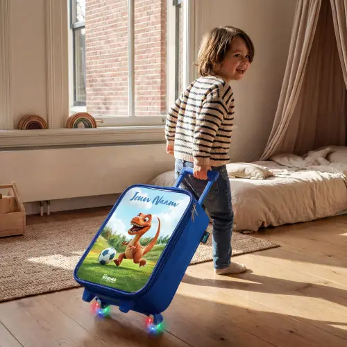 Voetbal - Dino - Sport Kinderkoffer - Blauw klein -sfeer1