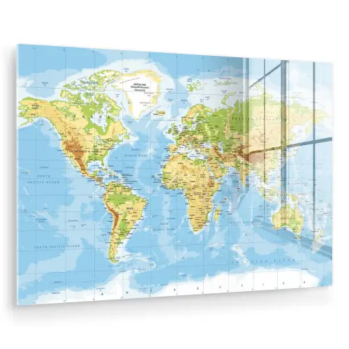 Wereldkaart - Staatkundig - Blauw - Aarde - Educatief plexiglas 5mm klein -zzzproduct_nieuw