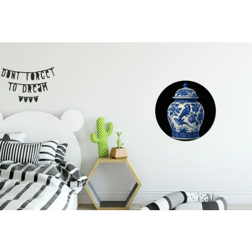 Pot - Delfts Blauw - Bloemen Wandcirkel aluminium klein -kinderkamer