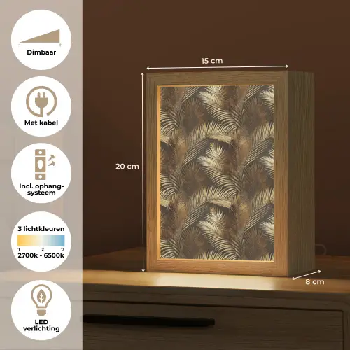 Tropisch - Bladeren - Goud Light Box met kabel (Tafellamp) klein 925 -USP_NL