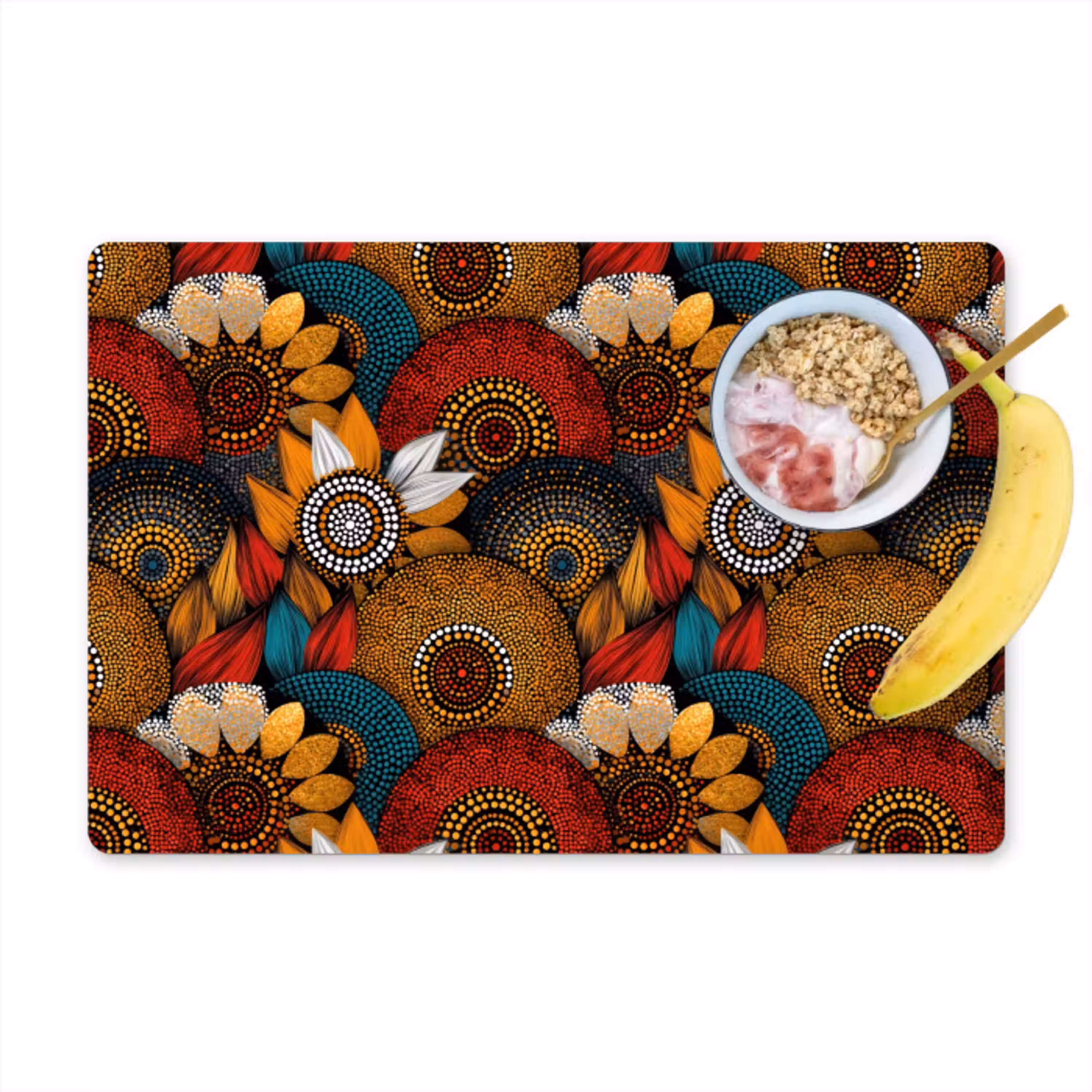 Kleurrijk - Aboriginal - Dot Painting - Botanisch - Patroon Placemat vinyl groot 368 -zzzproduct_Kitchenyeah-website