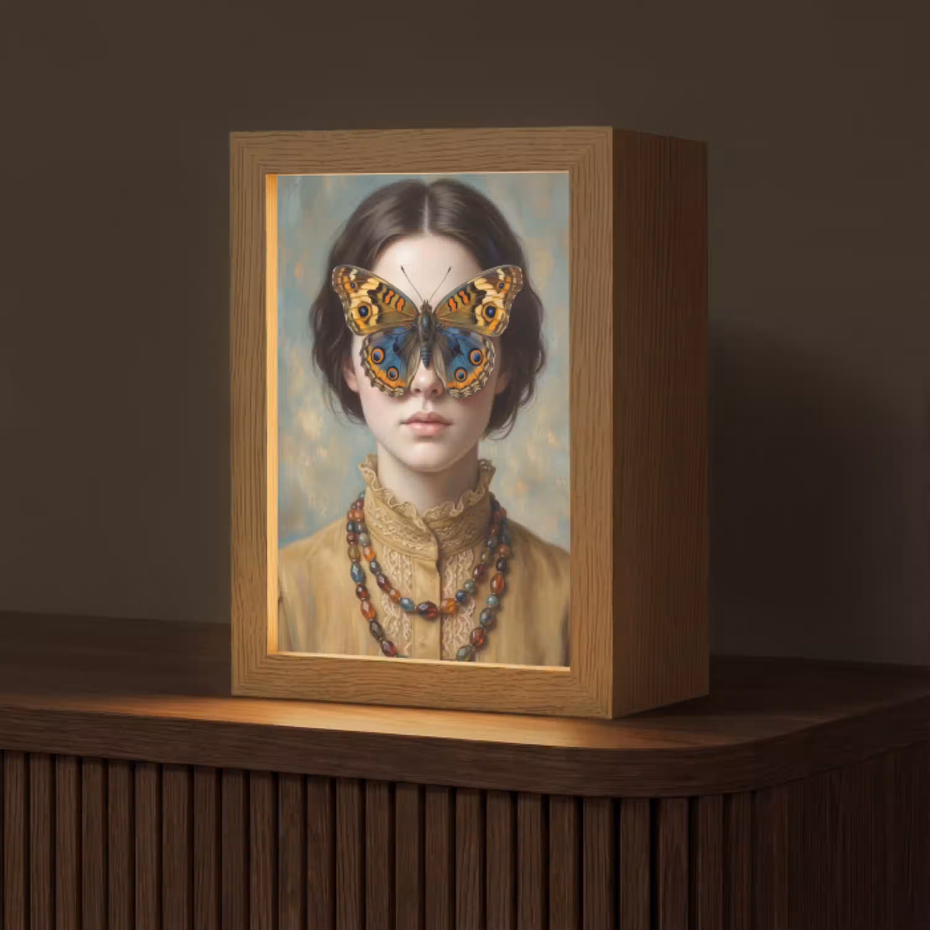 Portret - Vlinder - Kleurrijk Light Box met kabel (Tafellamp) klein -z3d_website