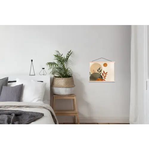 Vormen - Rond - Bladeren - Beige textielposter latten blank klein -woonkamer