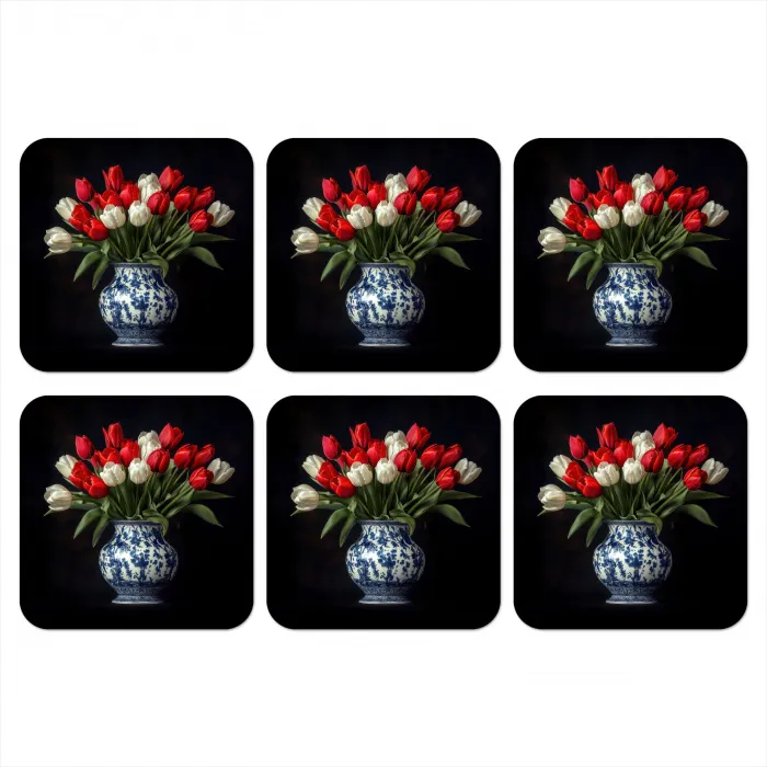 Rode - Bloemen - Tulpen - Vaas onderzetter kurk middel -3d