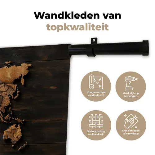 Wereldkaart -  Hout - Mozaïek Wandkleed katoen klein -sfeer2