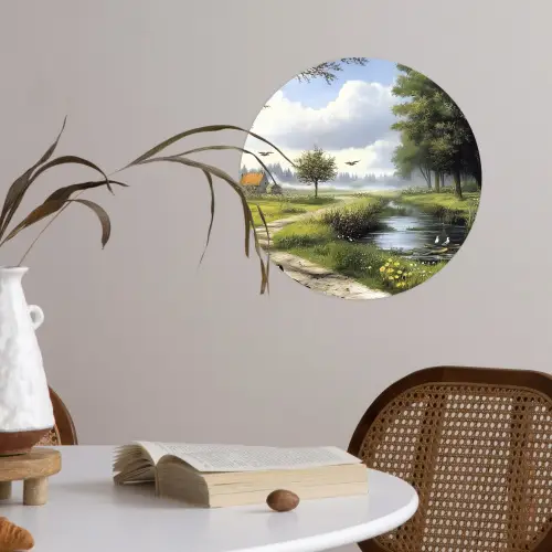 Zandpad - Groen landschap - Water Wandcirkel behangsticker klein -sfeer3