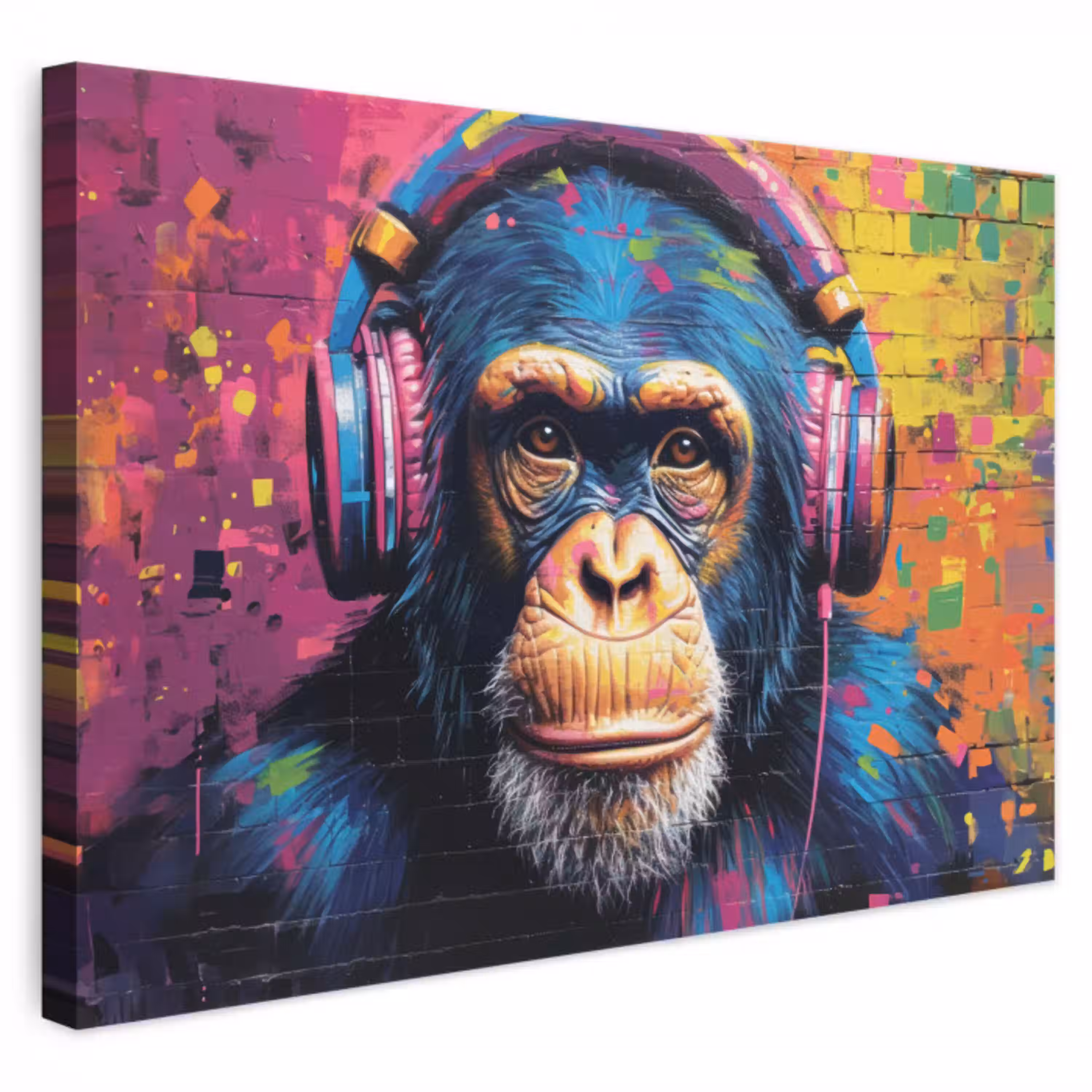 Graffiti - Chimpanzee - Street art - Koptelefoon - Aap canvas 2cm klein -3d