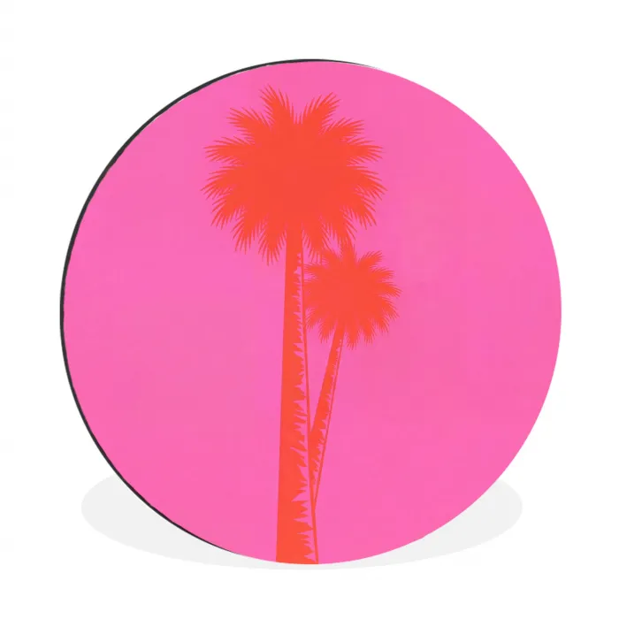 Palmbomen - Modern - Roze Wandcirkel aluminium klein -3d