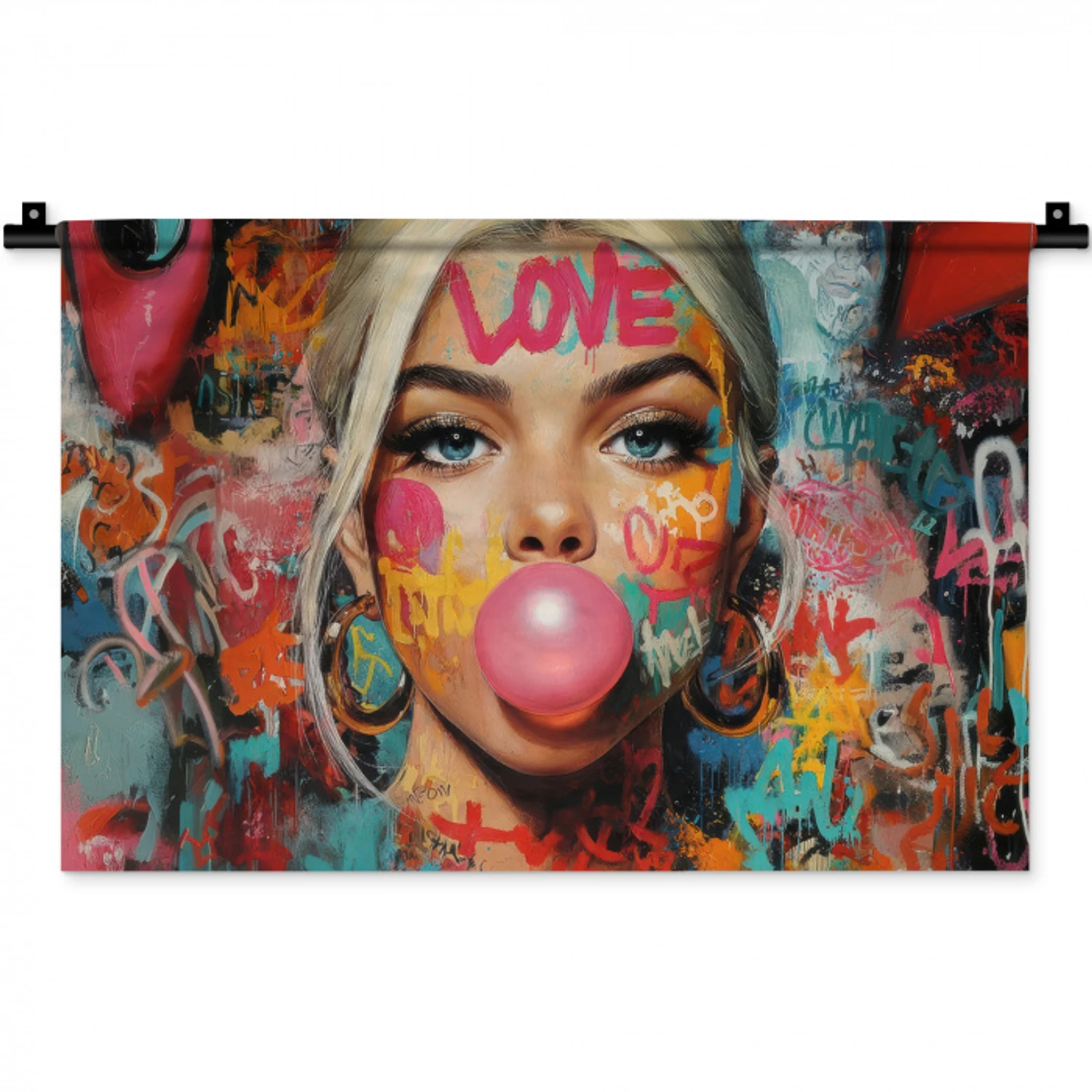 Vrouw - Kauwgom - Graffiti - Love Wandkleed katoen klein -zz3d