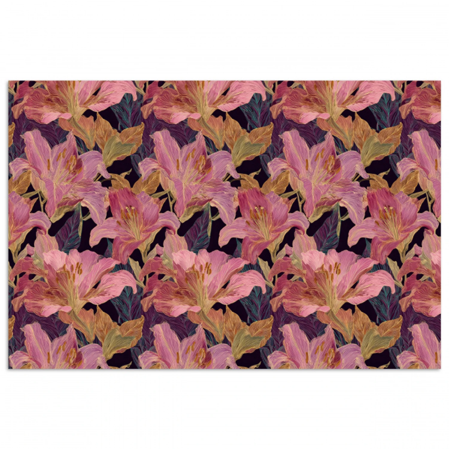 Lelies - Patroon - Roze - Goud poster papier klein 62 -3d