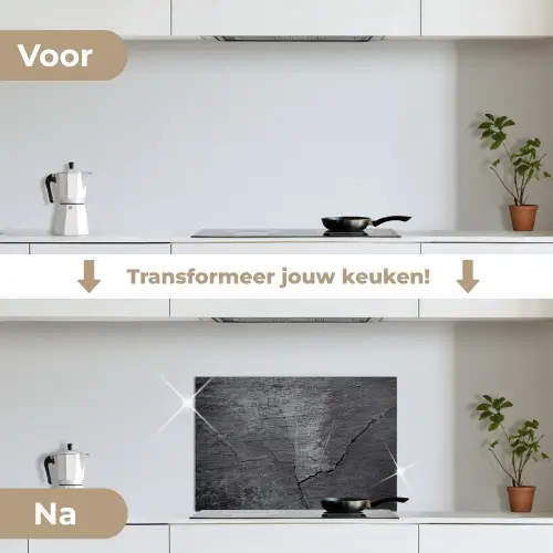 Beton - Zwart - Scheur keuken achterwand spatscherm klein -voor_na_NL