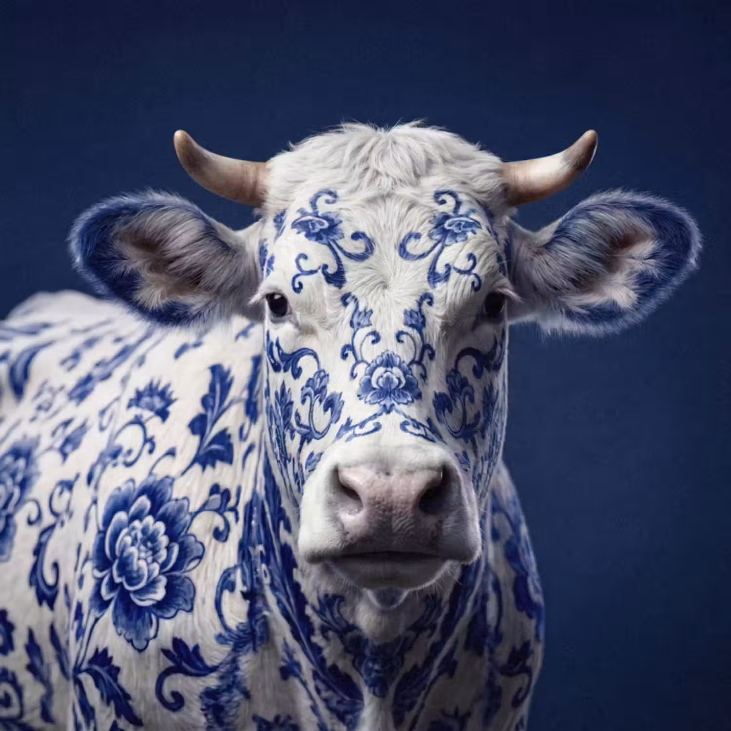 Behang - Koe - Delfts - Blauw - Artistiek