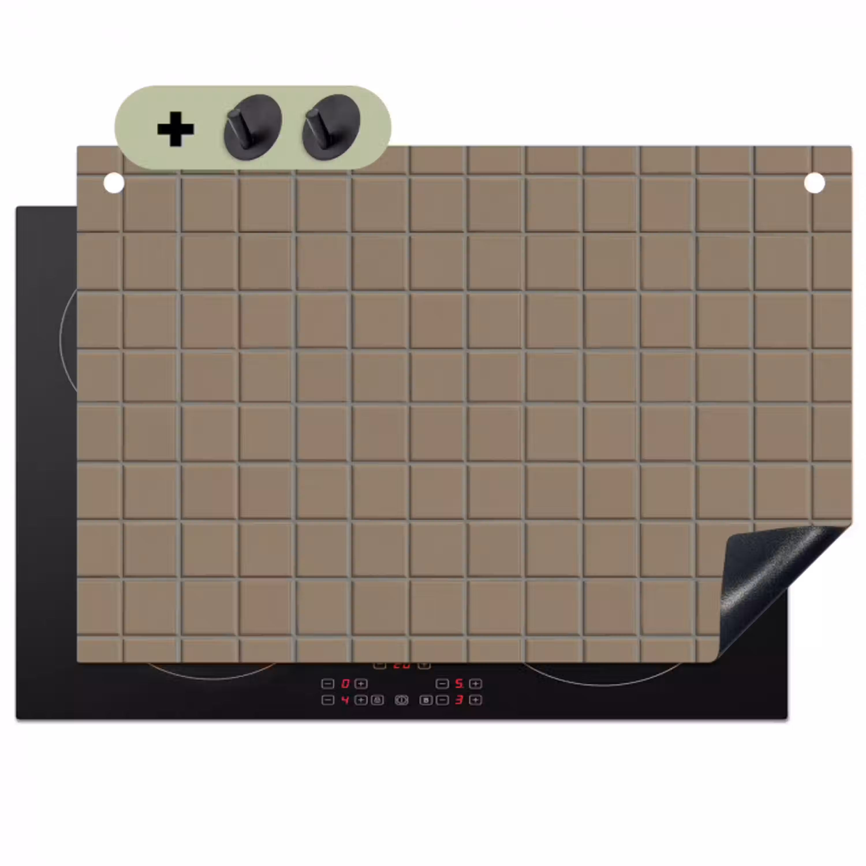 Tegel - Patroon - Taupe Inductie beschemer met haakjes klein 777 -3d