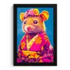 Muis - Kimono - Bloemen - Blauw fotolijst zwart zonder passe partout klein -3d