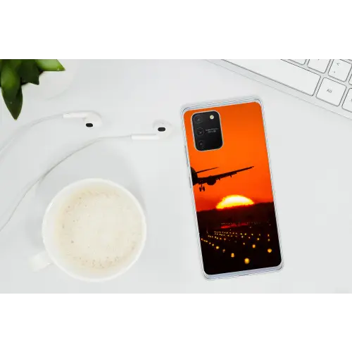 Zonsondergang - Vliegtuig - Oranje - Zon Telefoonhoesje Samsung Galaxy S10 Lite klein -oordopS10Lite