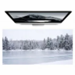 Meer - Dennen - IJs - Winter - Rustgevend Muismat XXL klein -zzz3d