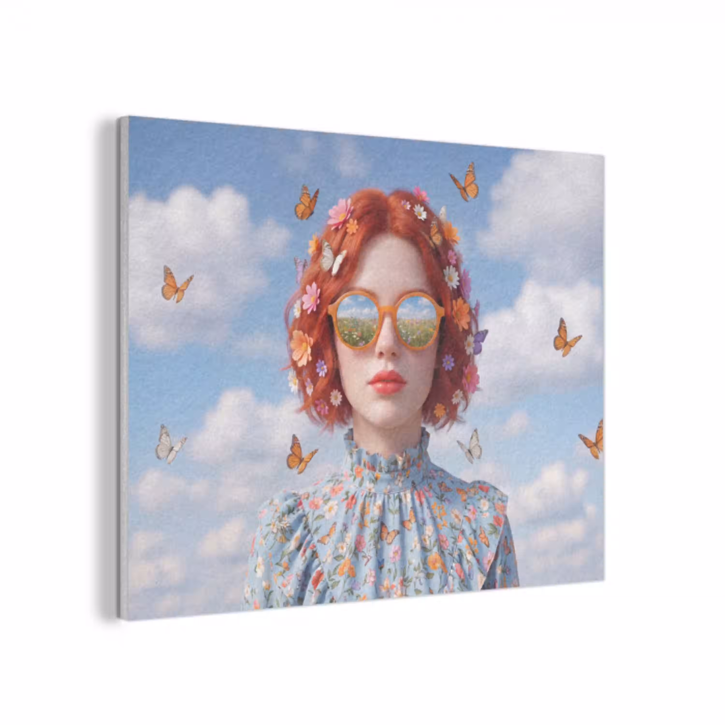 Vrouw - Bloemen - Zomer - Portret - Kleurrijk PET vilt klein -3d
