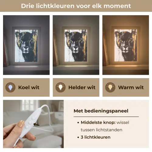 Panter - Zwart - Abstract - Verfstreken Light Box met kabel (Tafellamp) klein -USP_lichtkleurNL