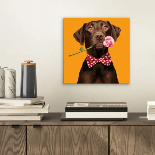 Hond - Oranje - Roos - Valentijn aluminium wit klein -sfeer1