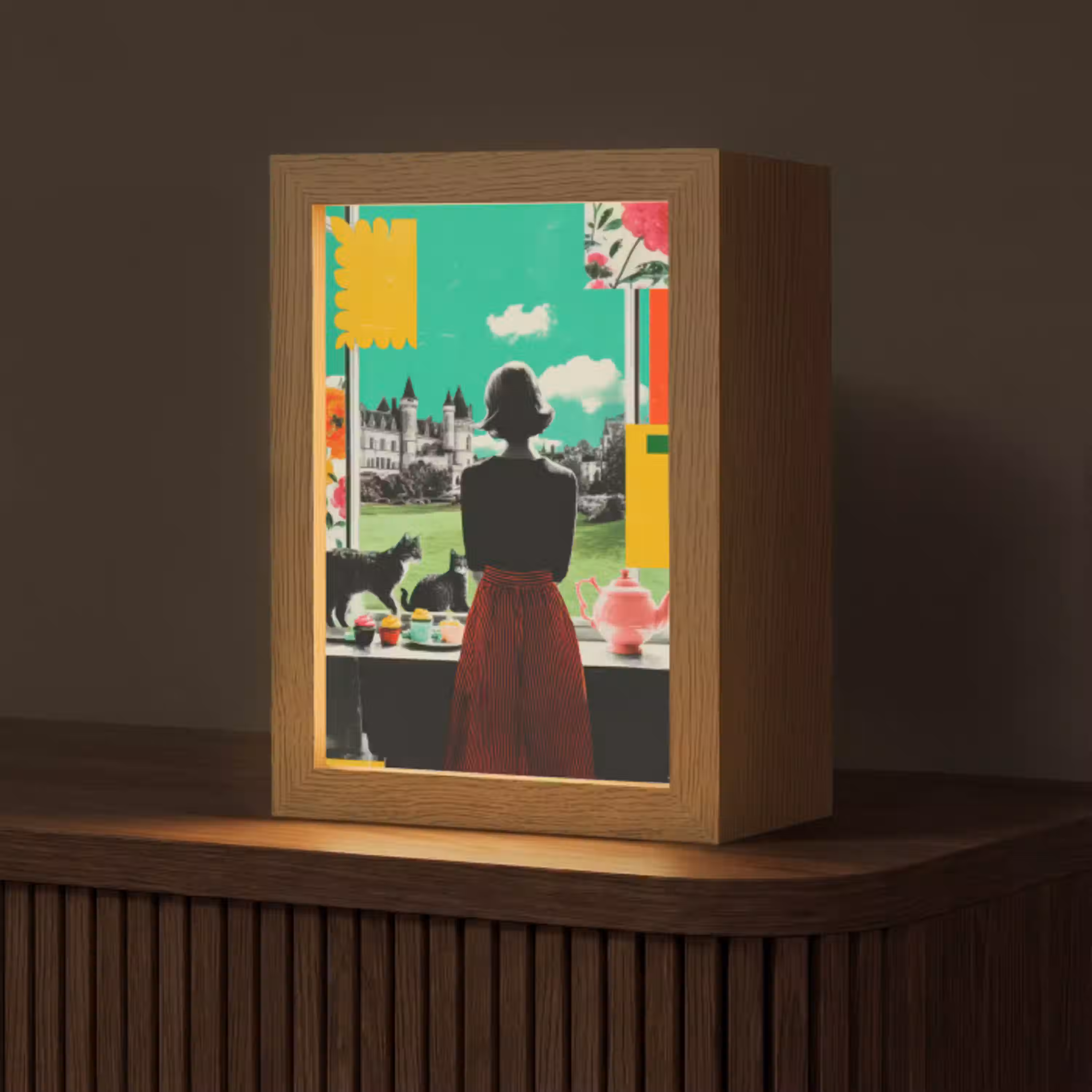 Vrouw - Keuken - Katten - Doorkijk Light Box met kabel (Tafellamp) klein -z3d_website