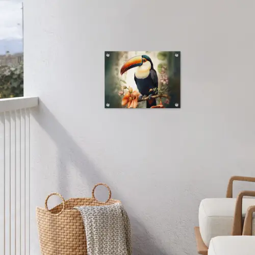 Toekan - Vogel - Bloemen - Planten tuinposter los doek klein -sfeer8