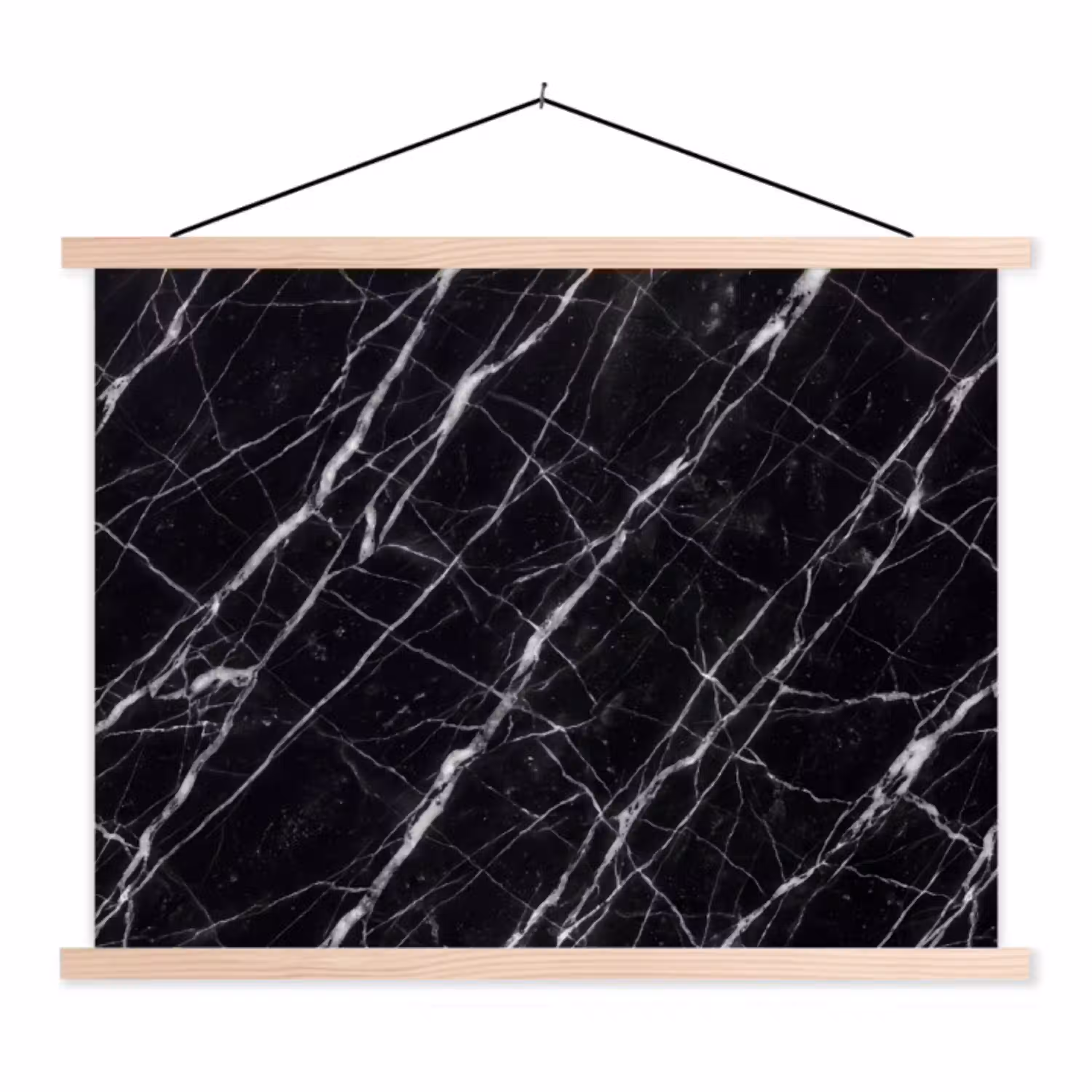 Marmer - Aders - Abstract - Zwart textielposter latten blank klein -3d