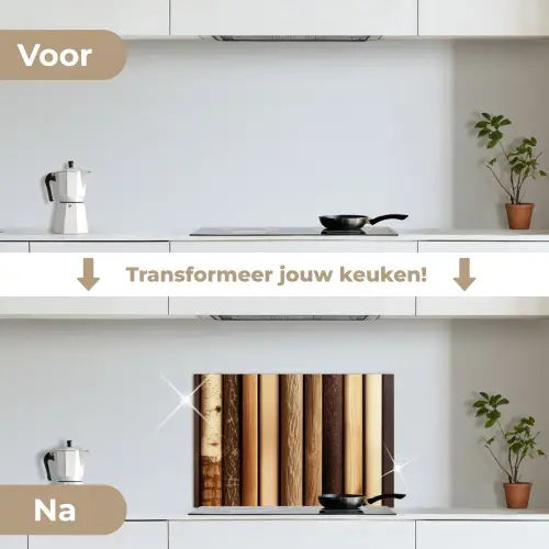 Hout - Planken - Natuurlijk keuken achterwand spatscherm klein -voor_na_NL