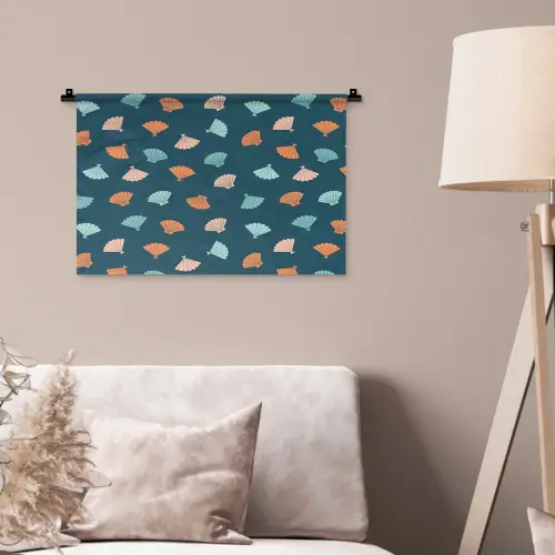 Zee - Dieren - Donkerblauw - Schelpen Wandkleed katoen klein 269 -sfeer4