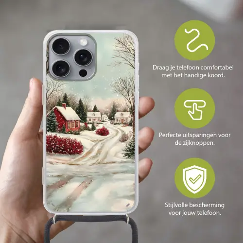 Kerstsfeer - Landelijk - Rood Hoesje iPhone 16 Pro Max met koord klein -sfeer2_NL