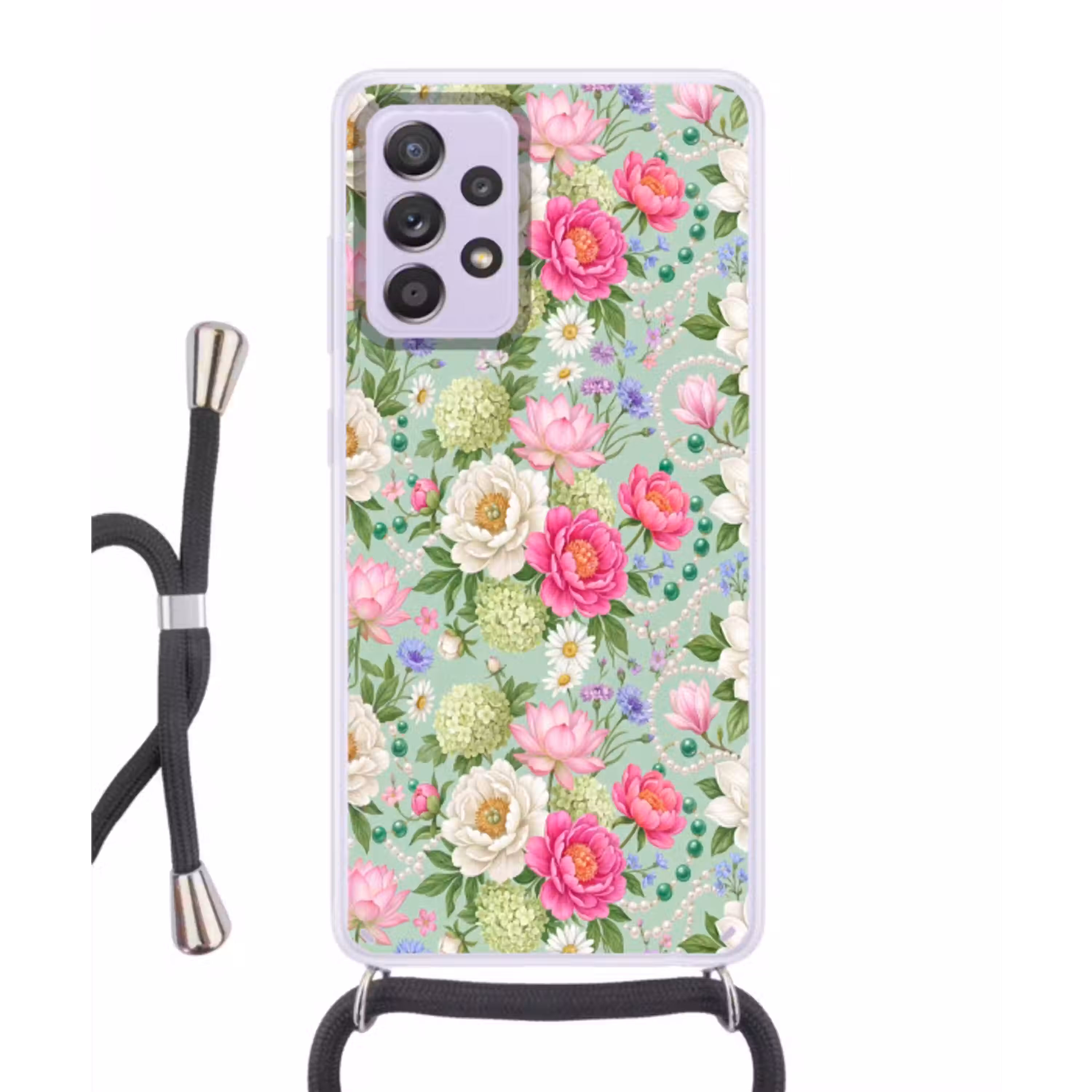 Bloemen - Patroon - Botanisch - Groen Hoesje Samsung Galaxy A52 5G met koord klein -3d