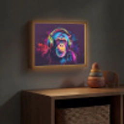 Aap - Koptelefoon - Muziek - Kleurrijk Light Box met batterij (Wandlamp kind) middel -sfeer5_kind