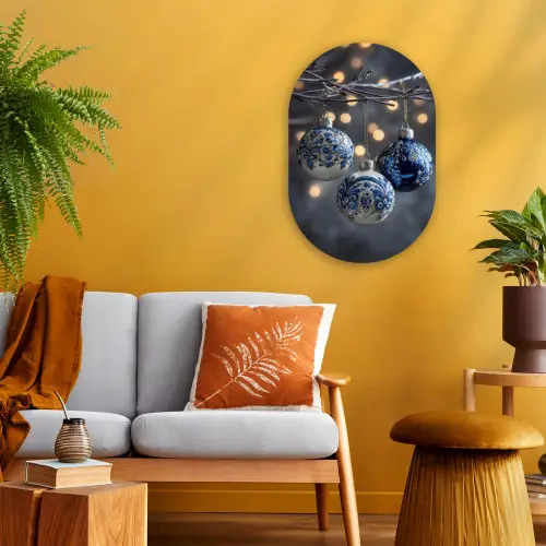 Kerstbal - Versierd - Blauw Wandcirkel Ovaal Forex klein -sfeer4