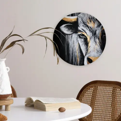 Stier - Hoorns - Snuit - Goud Wandcirkel kunststof plaat 5mm dik klein -sfeer4