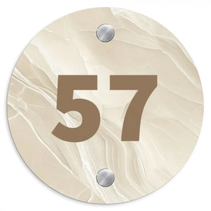 Beige - Marmer - Traditioneel Naambord Rond klein -3d