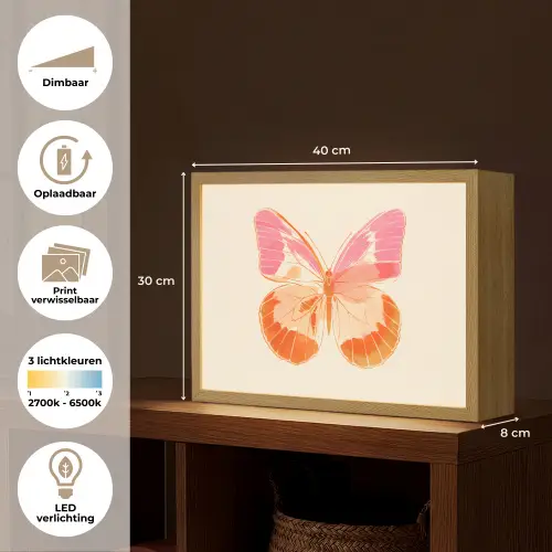 Oranje - Vlinder - Minimalistisch Light Box met batterij (Wandlamp) middel -USP_websiteoverzichtNL